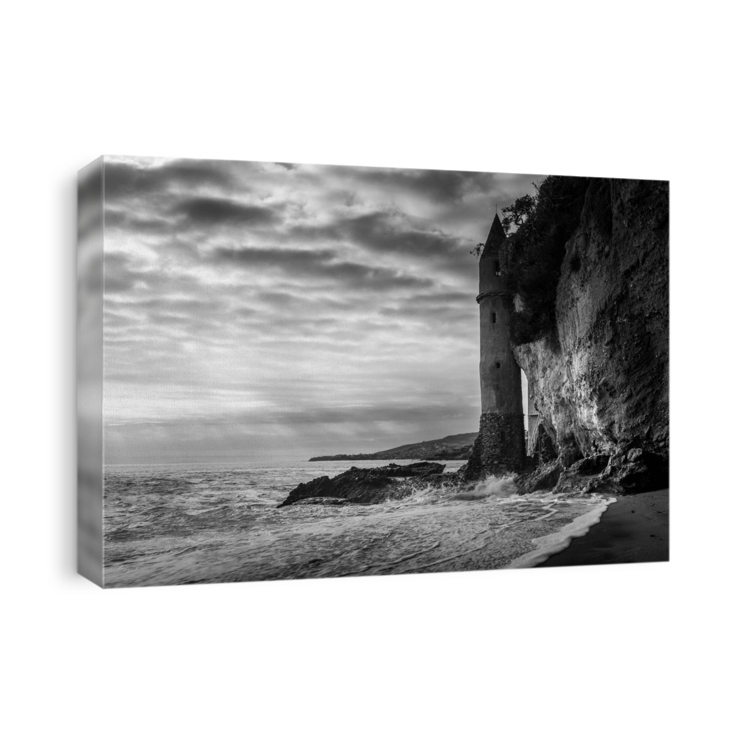 Black and white image of Laguna Beach's Pirate Tower