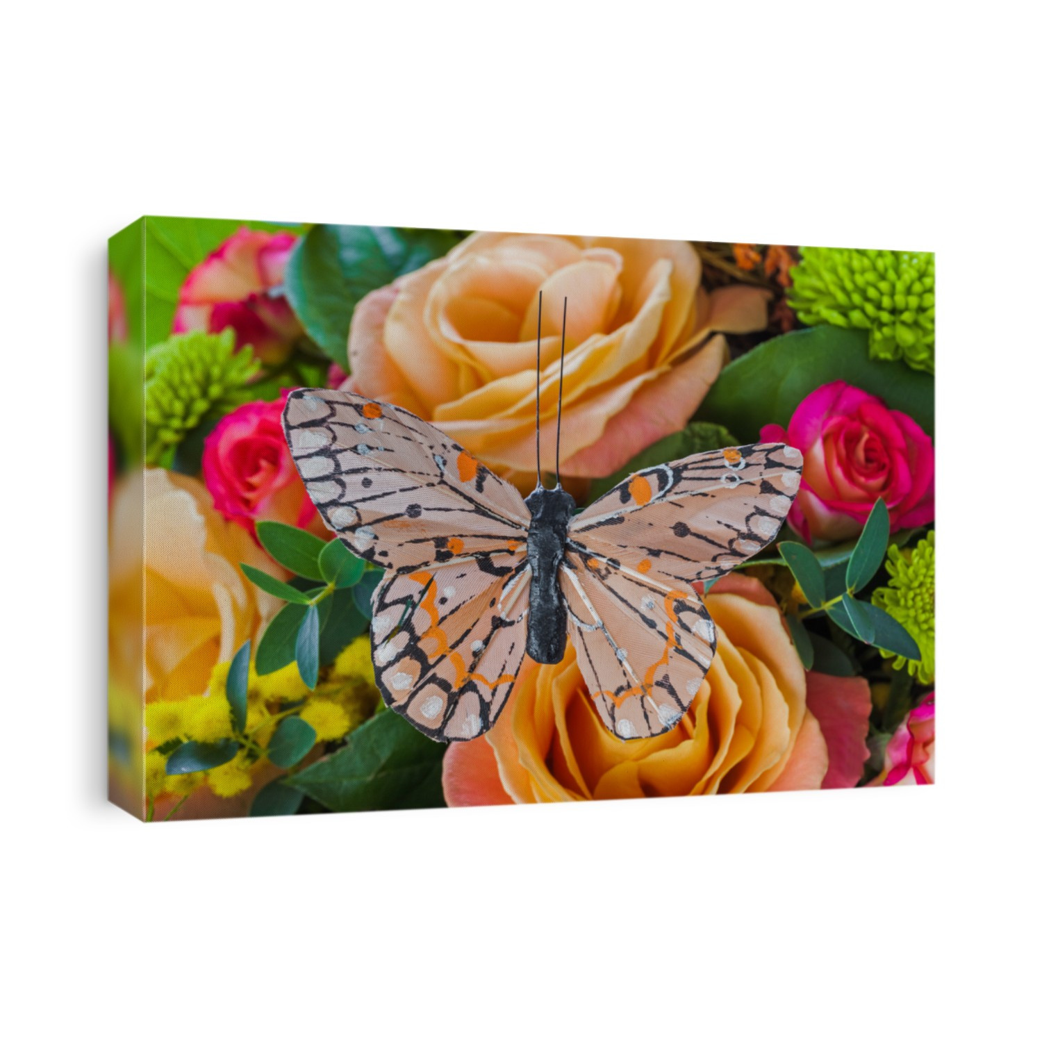 Flowers bouquet and butterfly - floral background