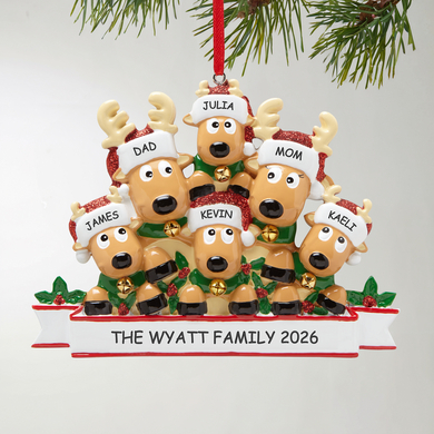 Swinging Reindeer Family Personalized Ornament