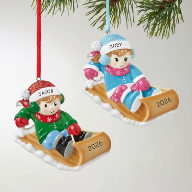Winter Joy Children's Sledding Personalized Ornament
