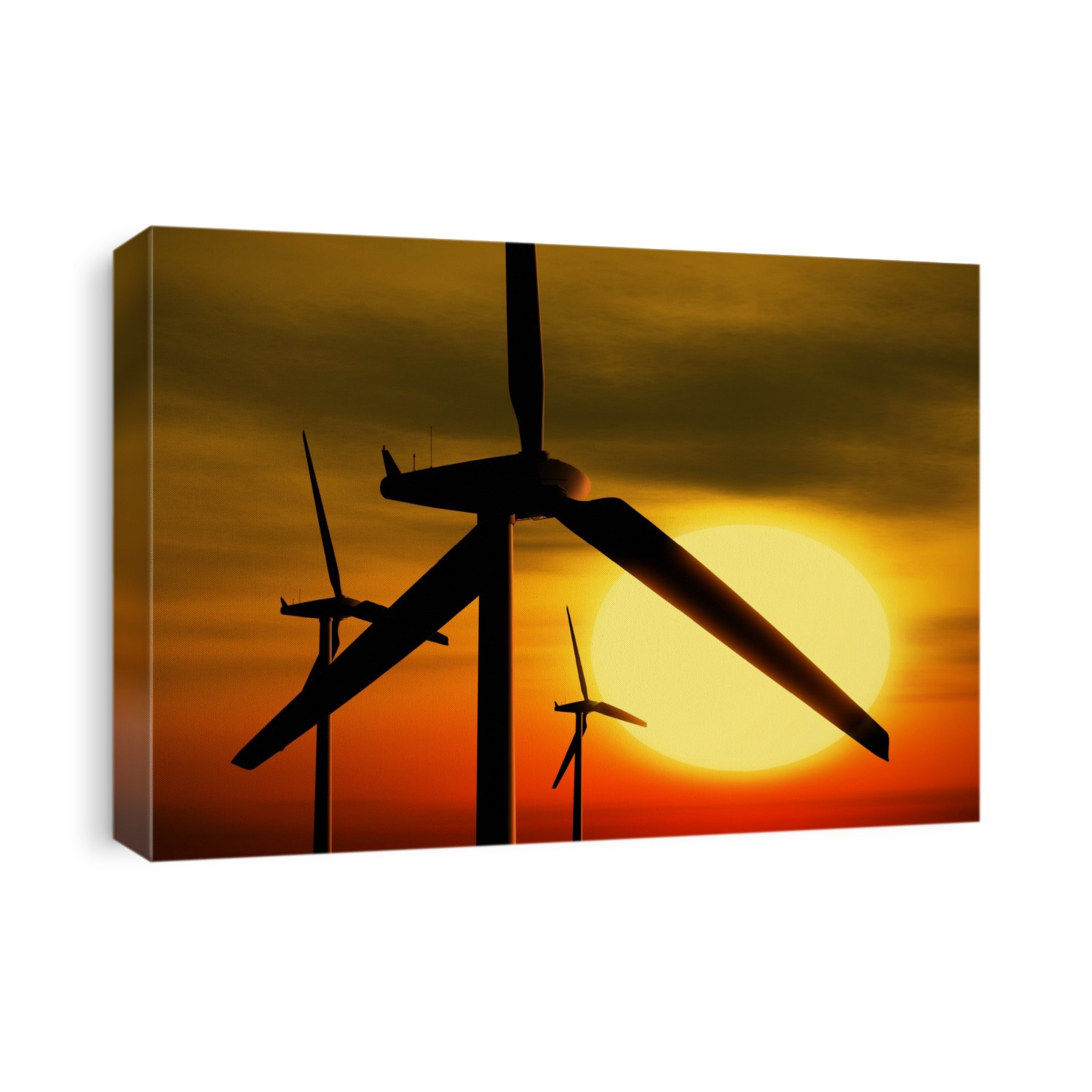 Wind turbines and the Sun, artwork. Wind power is a renewable and clean source of energy for electricity production. The wind turns the blades, and this drives a turbine to generate electricity. The Earth's winds are ultimately driven by the heat added to the Earth's atmosphere by the Sun.