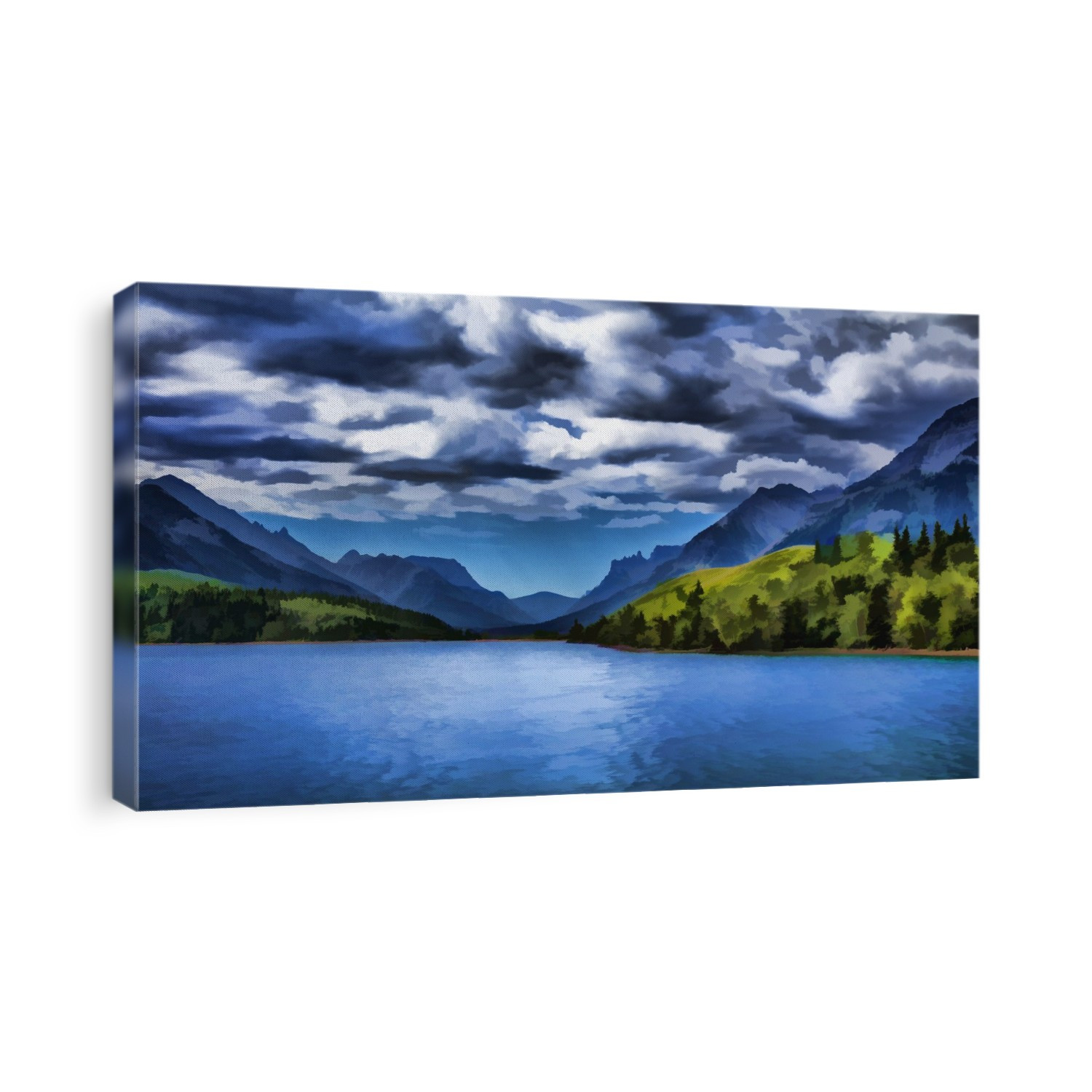 Painting Of A Lake And Mountains In Waterton Lakes National Park; Alberta, Canada