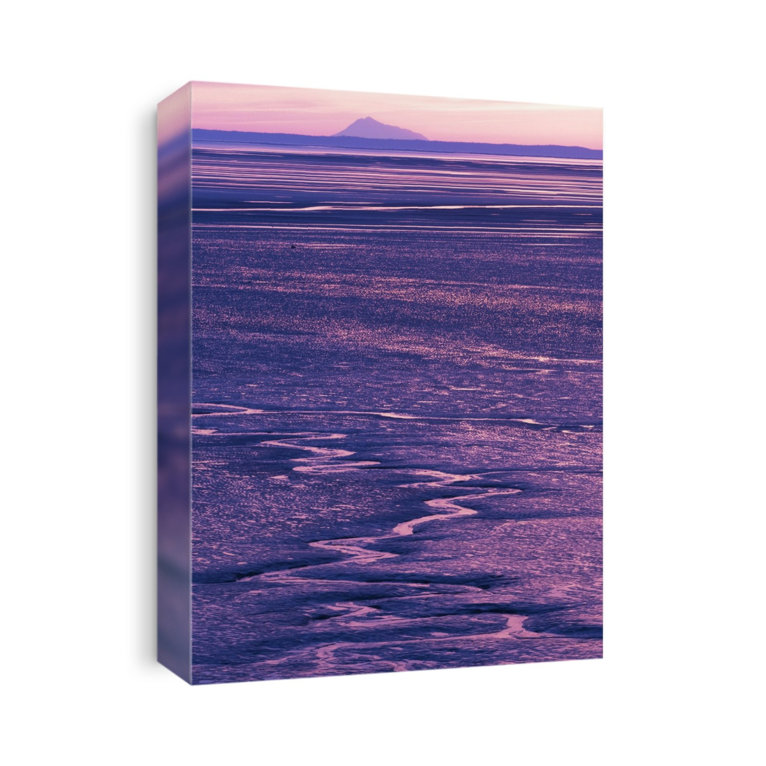 Colorful Pink And Purple Sunset Along Turnagain Arm At Low Tide With Mt. Redoubt In The Background, Southcentral Alaska, Spring