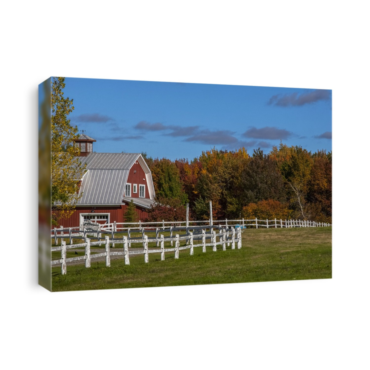 Red Barn With Trees In Autumn Colours; Sutton, Quebec, Canada