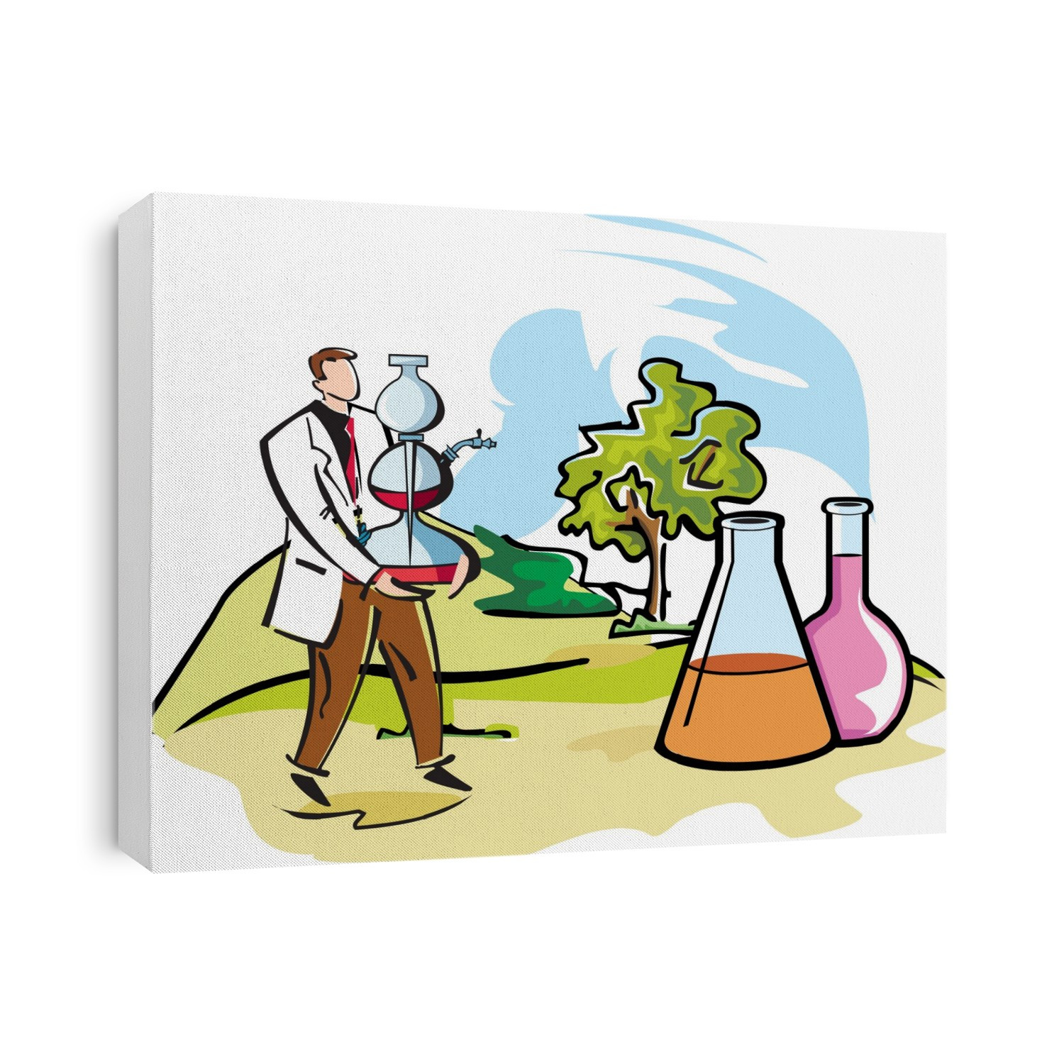 Scientist performing experiments, illustration.