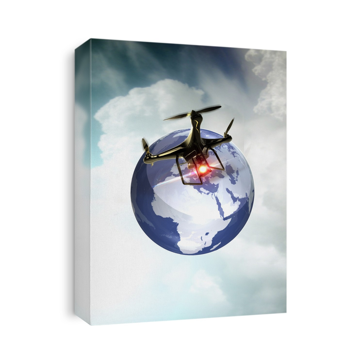 Planet earth and drone, illustration.