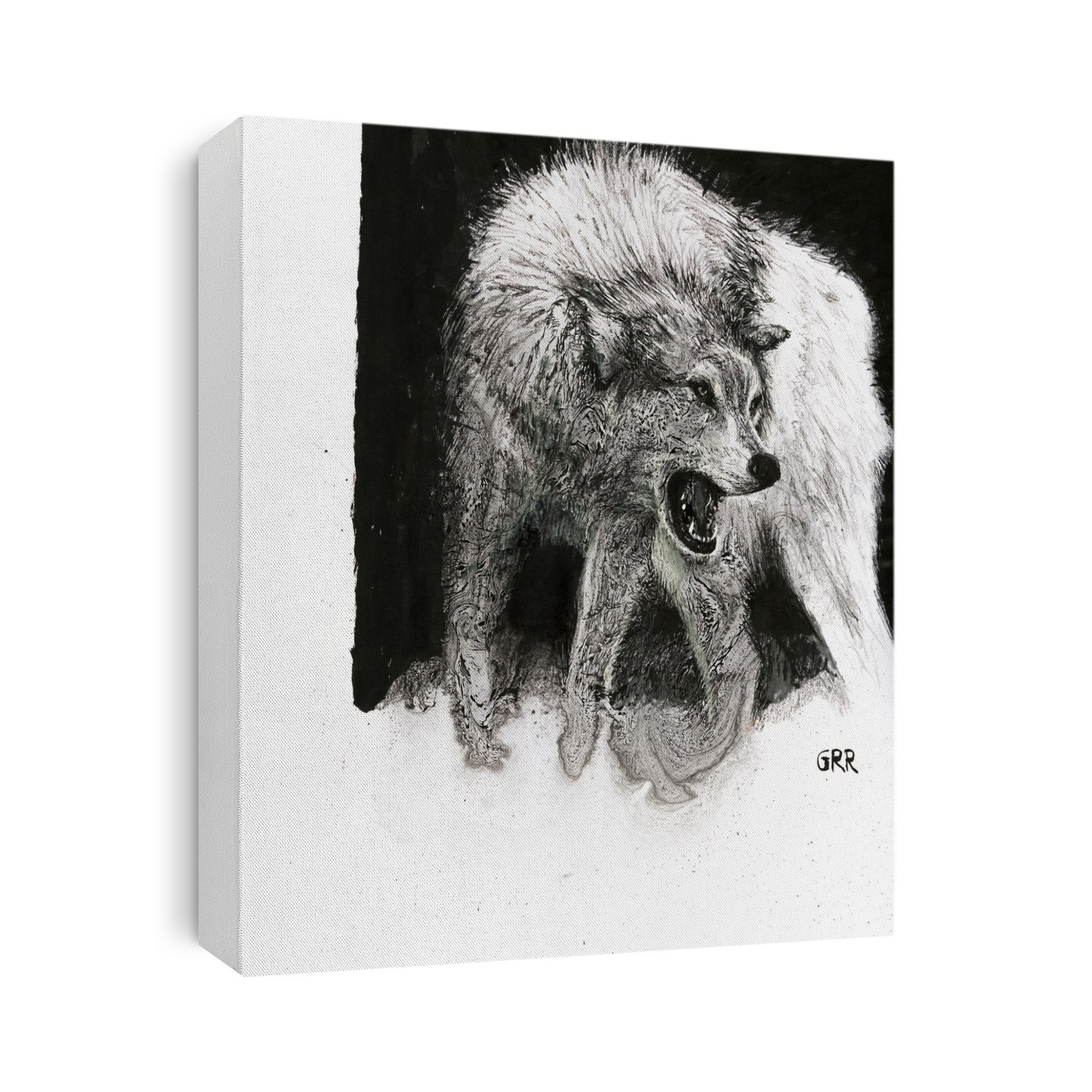 Black And White Illustration Of A Wolf Growling At A Predator