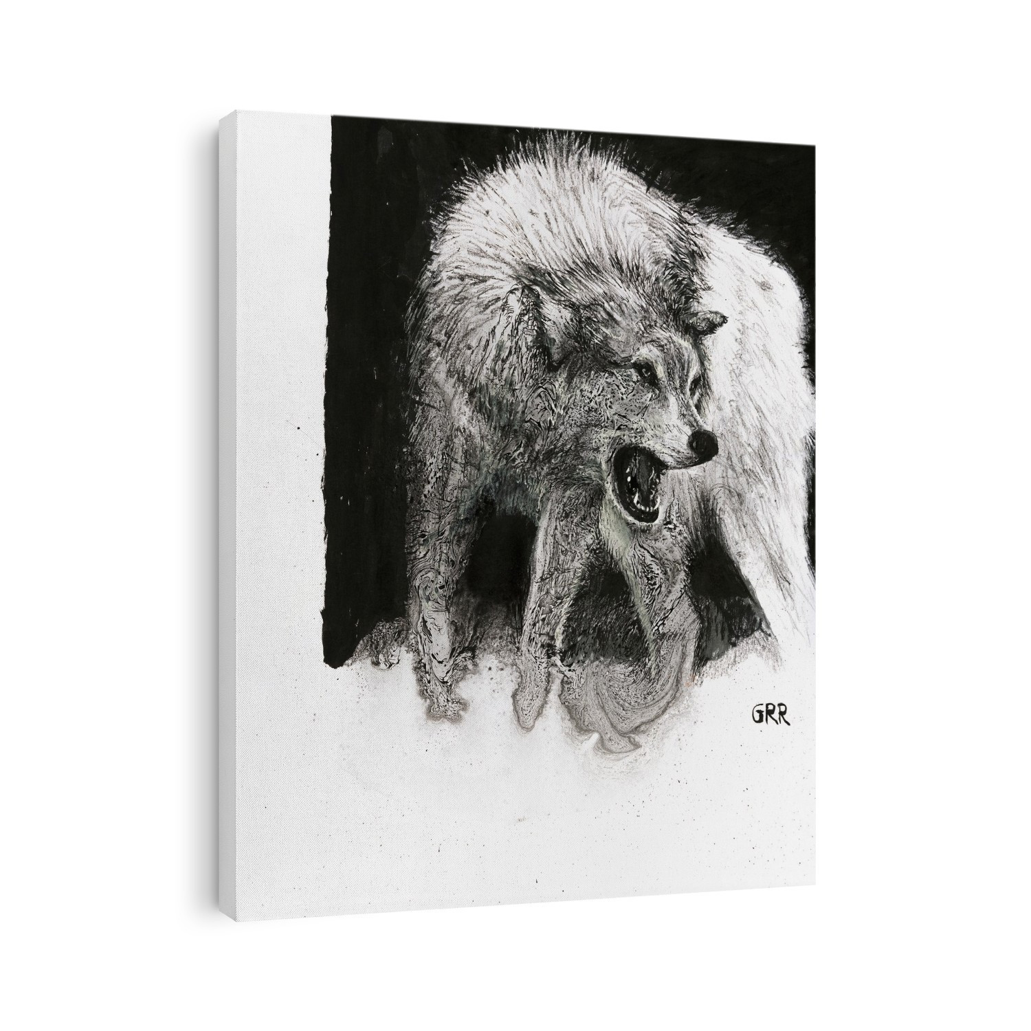 Black And White Illustration Of A Wolf Growling At A Predator