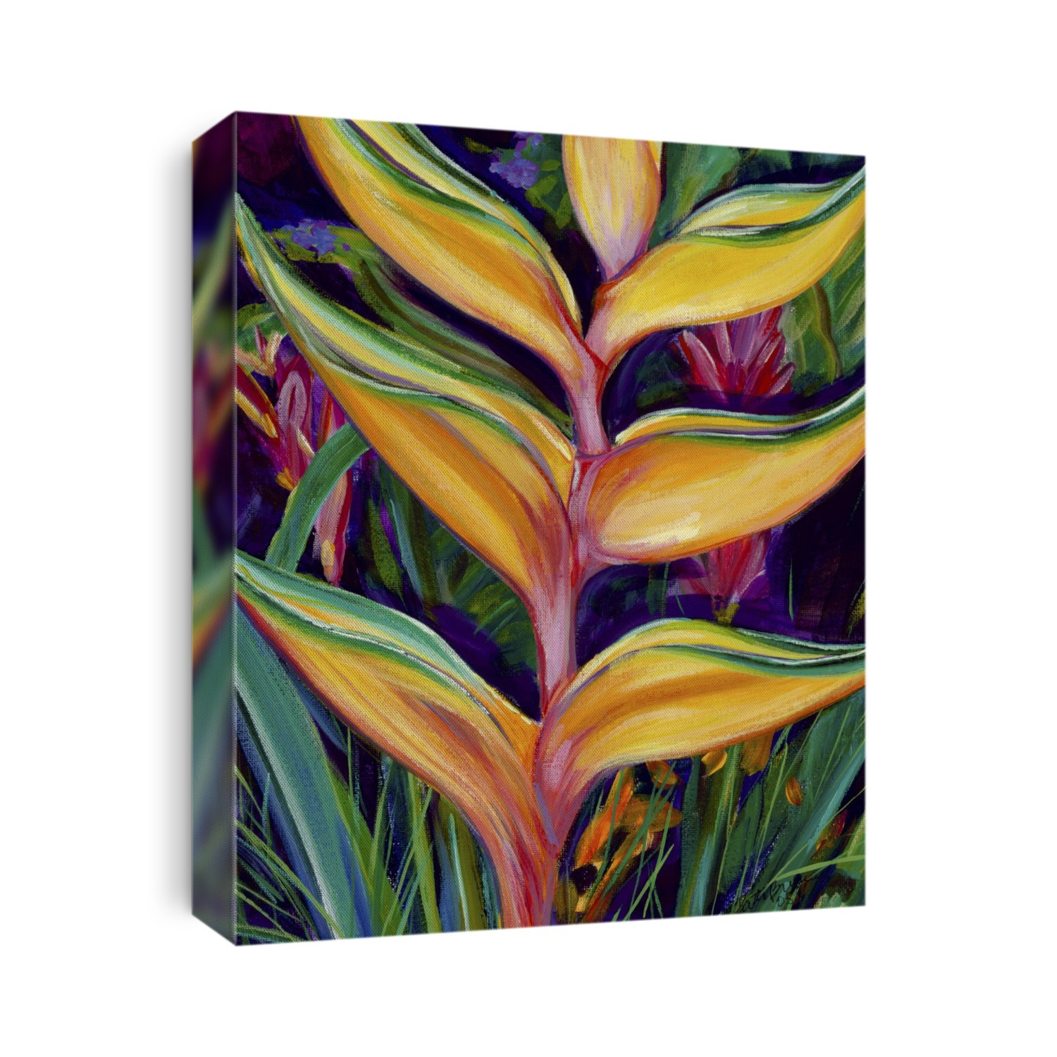 Orange Heliconia, Close-Up Of Single Blossom (Acrylic Painting).
