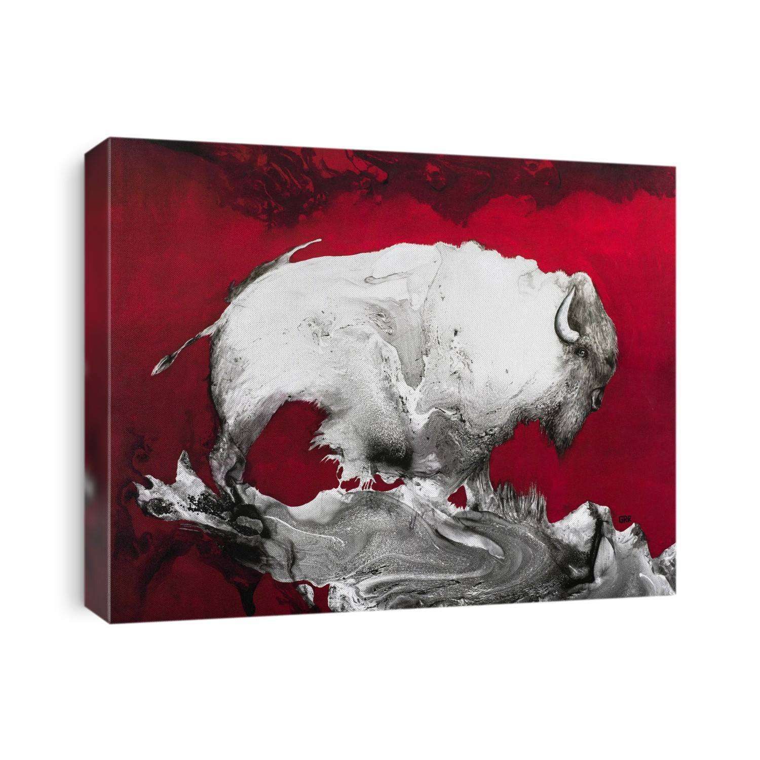 Illustration Of A Bison Against A Red Background