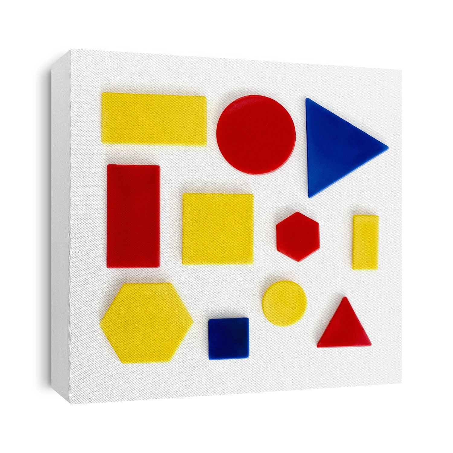 Colourful shapes against a white background.