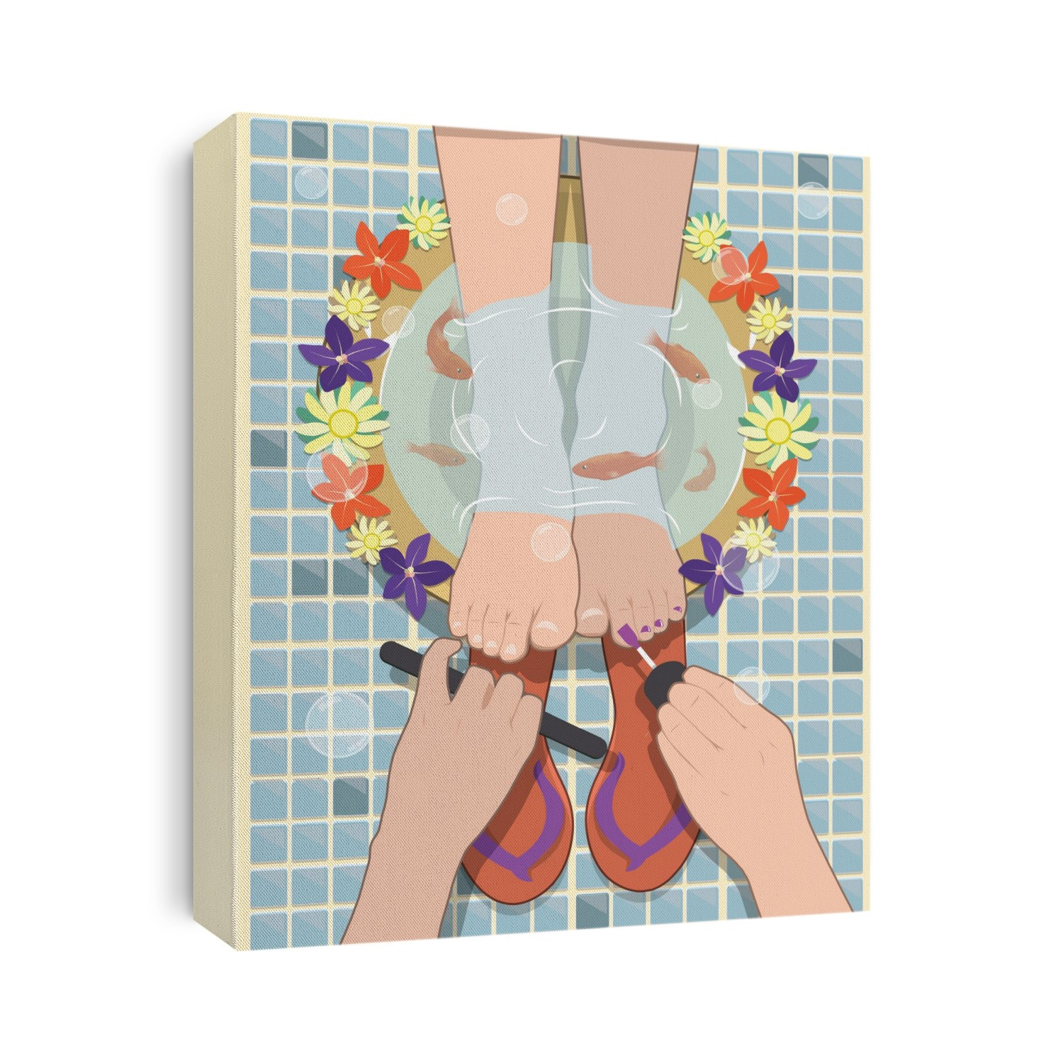 Illustration of woman having pedicure in salon.