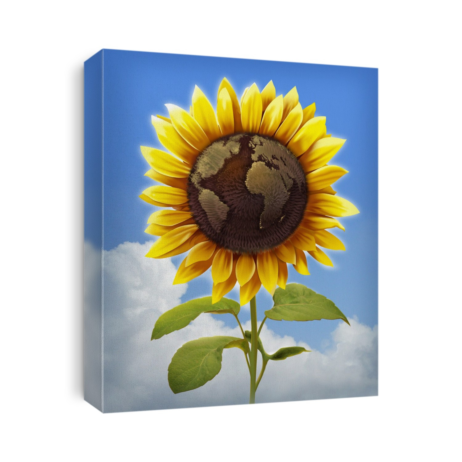 Illustration of sunflower with globe imprint representing global care.