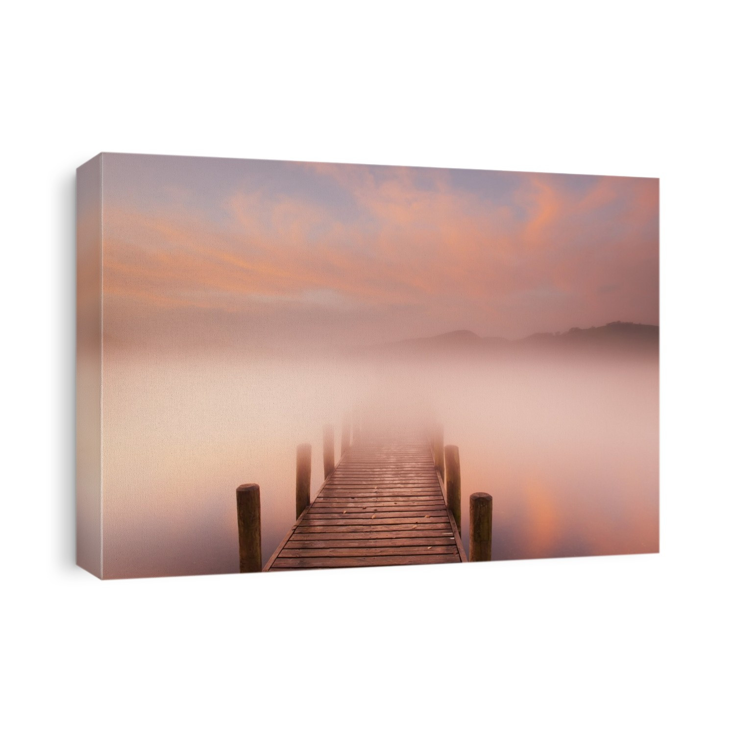 Dock in Mist at Dawn, Derwentwater, Lake District, Cumbria, England