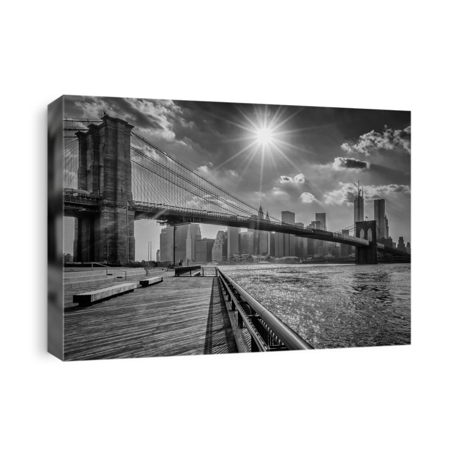 Scenic view of the Brooklyn Bridge in backlight, New York, USA