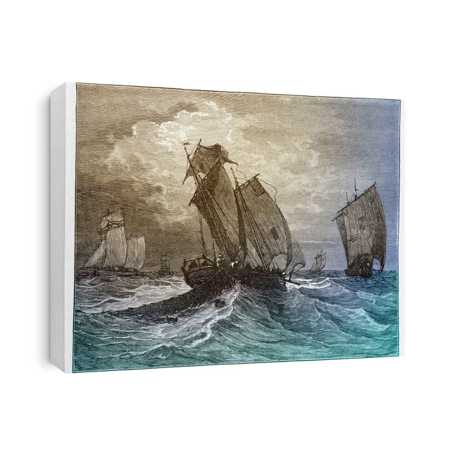 19th century illustration of herring fishing boats.