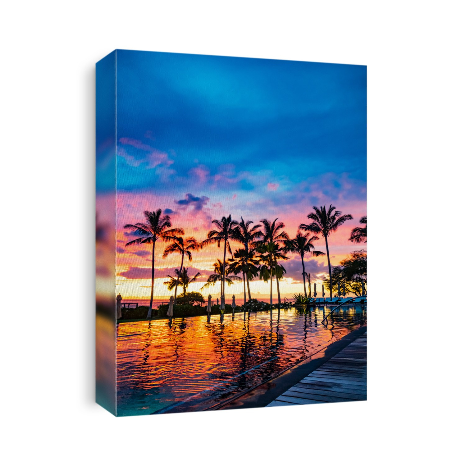 Hawaii Honolulu Pool Side Sunset And Palm Trees