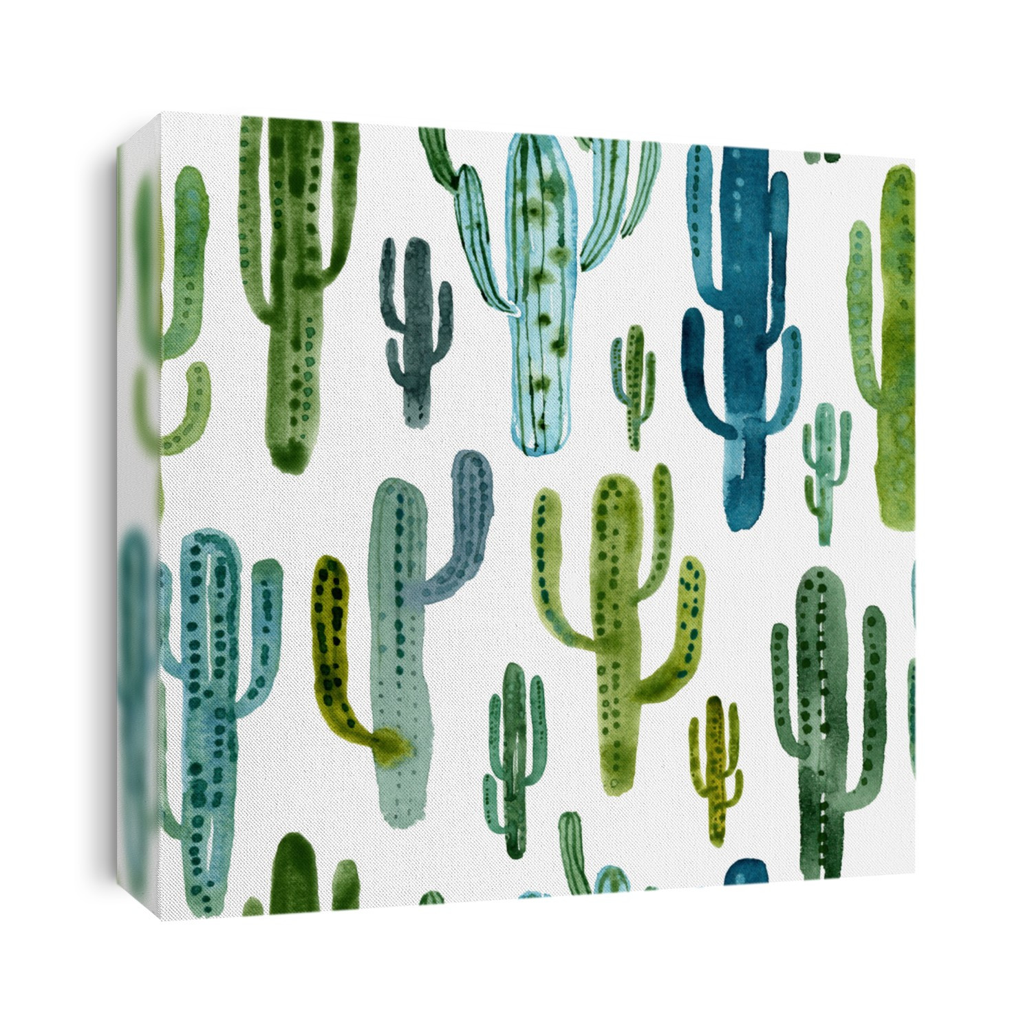 Cactus seamless pattern. Cactuses, succulents, cacti watercolor repeat pattern.