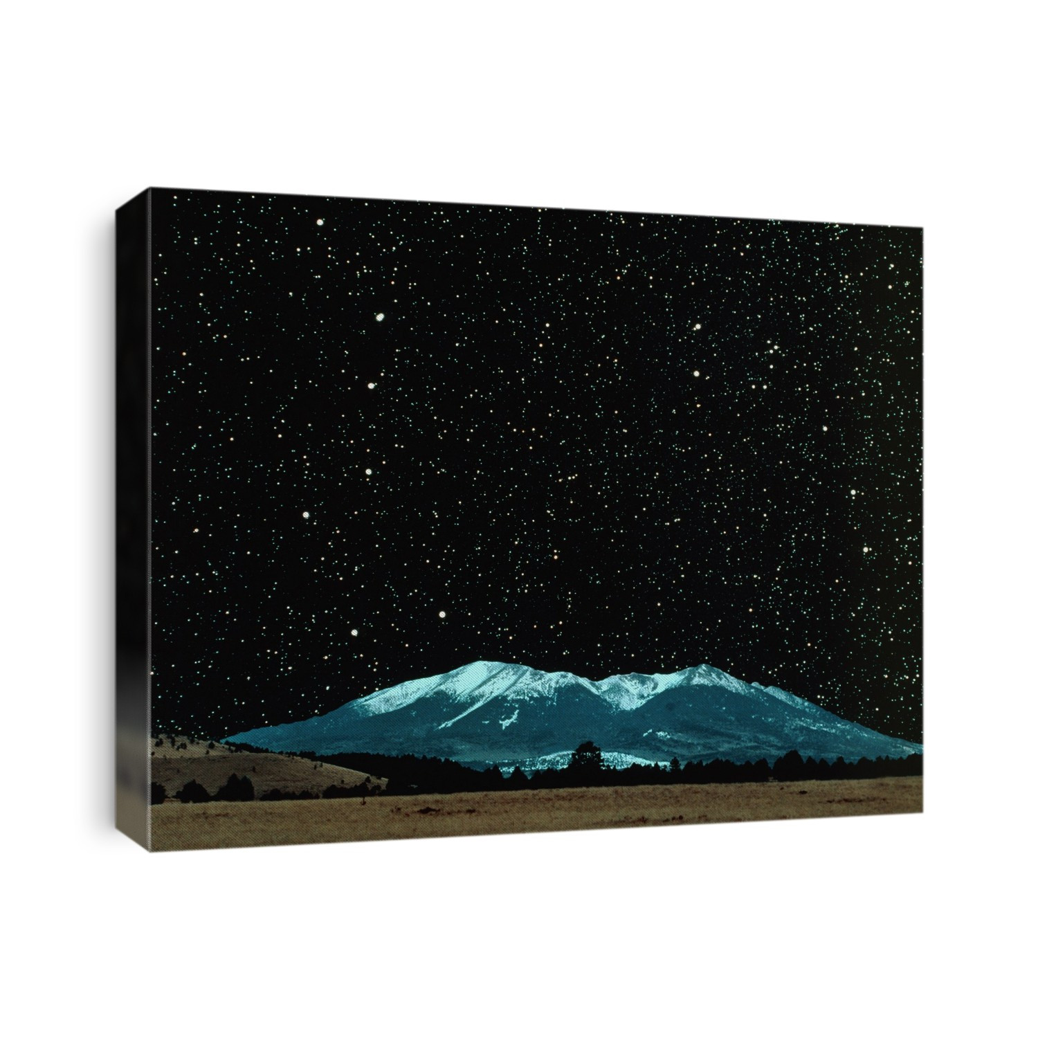 Starfield. Starfield containing the Plough and the Pole Star above a mountain. The Plough (upper left) is a group of stars in the constellation Ursa Major. The lower two stars here point towards the Pole Star (Polaris, or Alpha Ursae Minoris) in the constellation Ursa Minor (upper right). The Pole Star is the closest bright star to the north celestial pole, and all other stars appear to revolve around it in the northern hemisphere.