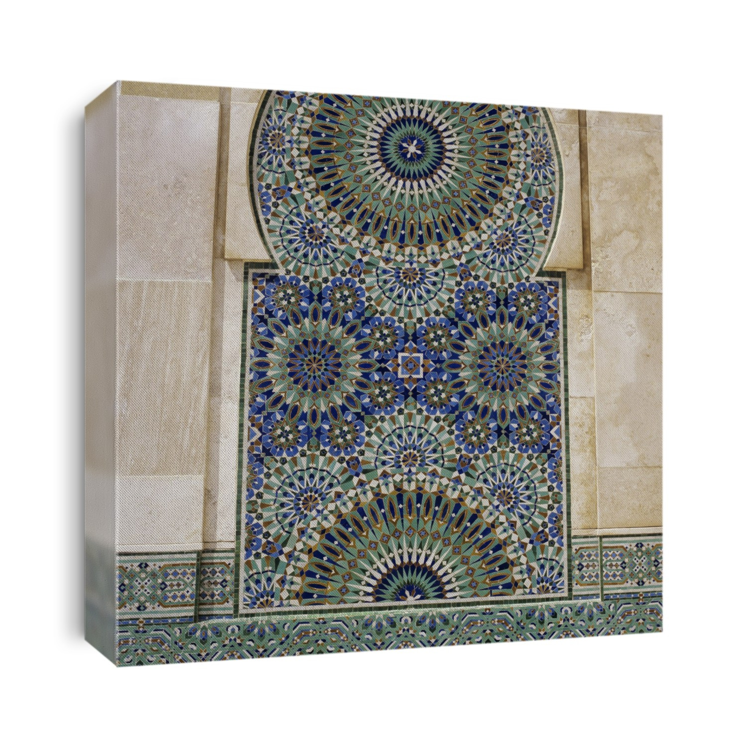 Tiled mosaic on a water fountain. Photographed at the Hassan II Mosque, Casablanca, Morocco.