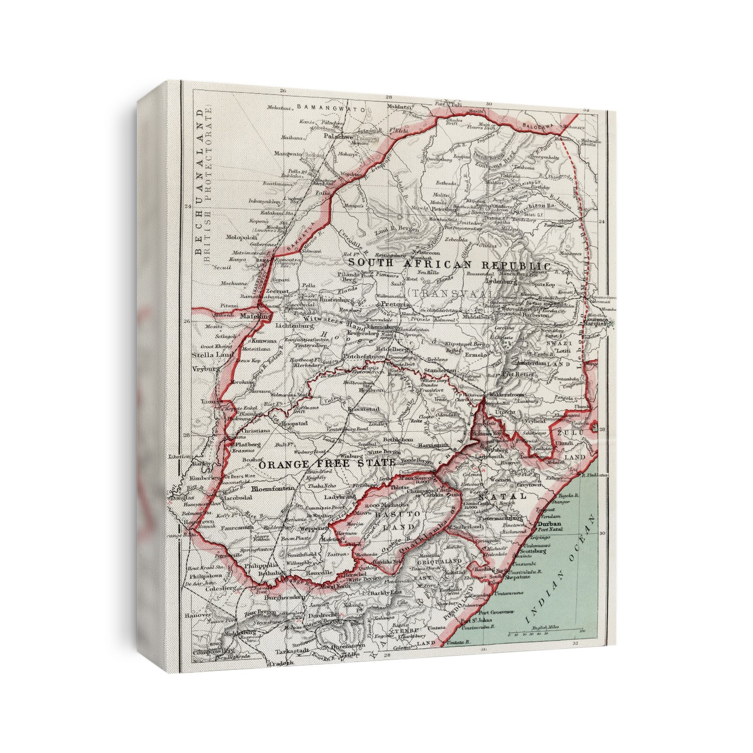 Map Of South African Republic, Orange Free State And Natal Circa. 1900. From The Book South Africa And The Transvaal War By Louis Creswicke, Published 1900.