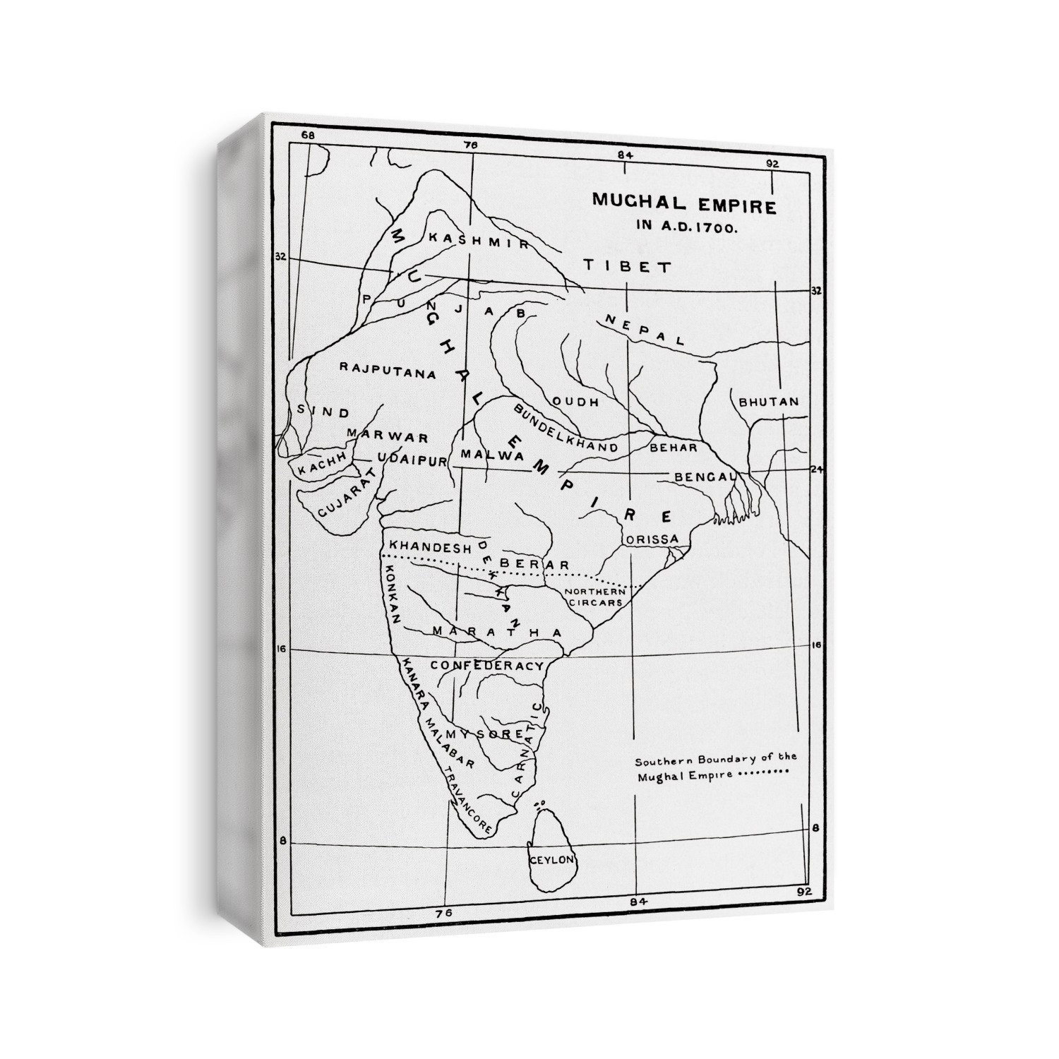 Map Of The Mughal Empire In India, 1700.  From Hutchinson's History Of The Nations, Published 1915.