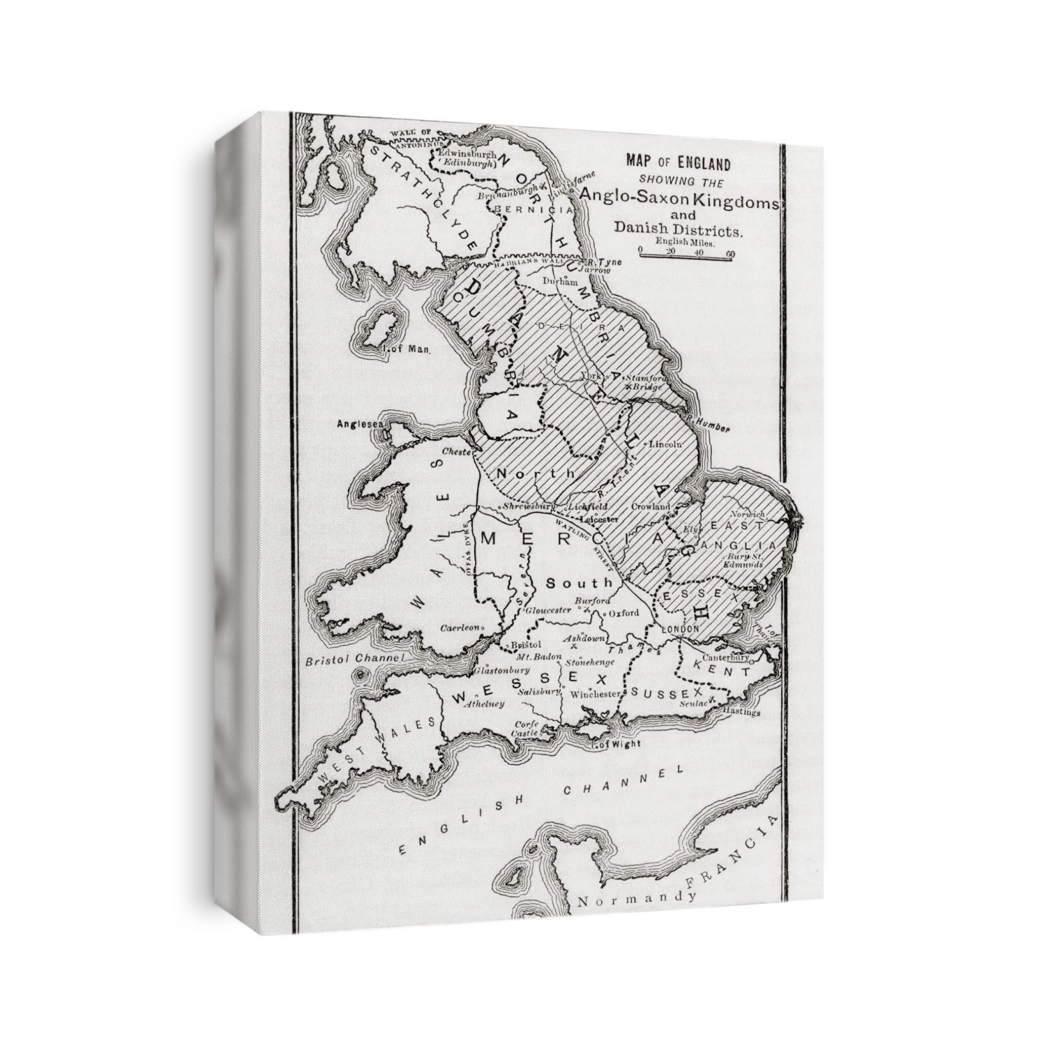 Map Of England Showing The Anglo-Saxon Kingdoms And Danish Districts In The First Century. From Cassell's History Of England, Published C.1901