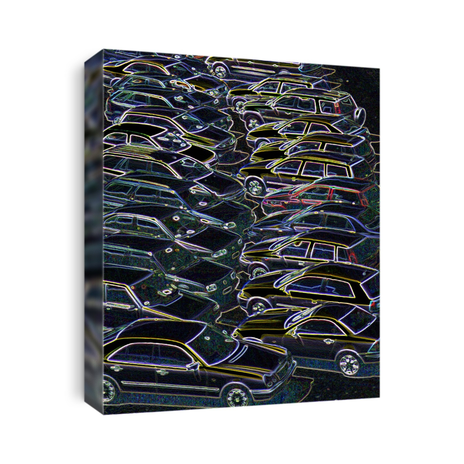Cars in a car park, computer artwork.