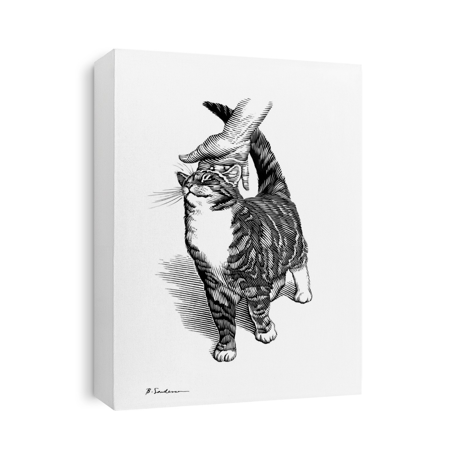 Stroking a cat's head, artwork.