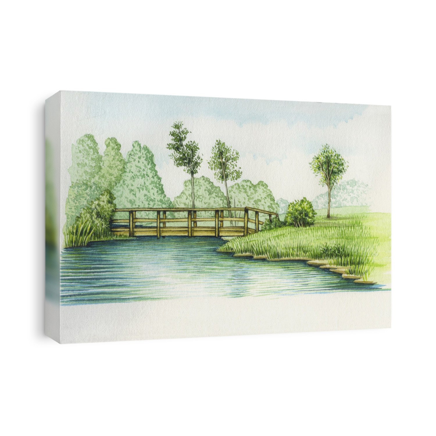 Bridge at Combe Mill. Illustration of a bridge across the River Evenlode at Combe Mill, Oxfordshire, UK. Combe Mill is an historic sawmill that was restored in the early 1970s and is now open to the public.
