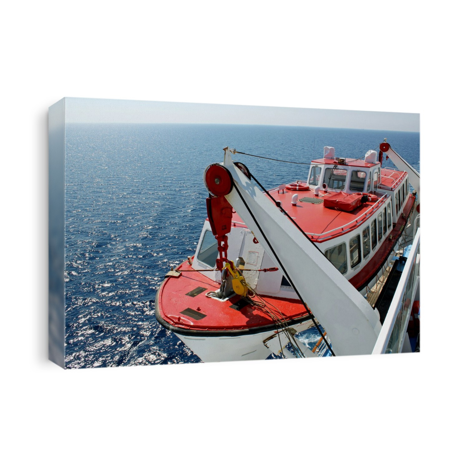 Lifeboat. This vessel, for use in an emergency if the crew and passengers have to abandon ship, is lowered to the surface of the sea using the winches and pulleys seen here. Photographed in 2011.