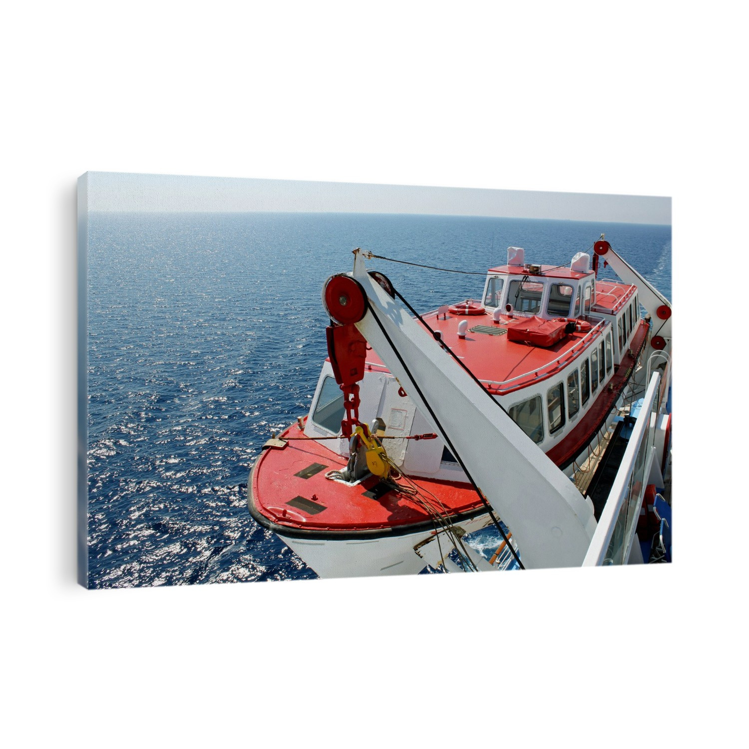 Lifeboat. This vessel, for use in an emergency if the crew and passengers have to abandon ship, is lowered to the surface of the sea using the winches and pulleys seen here. Photographed in 2011.