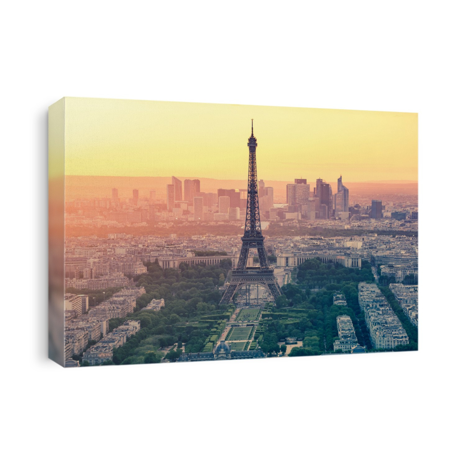 The Paris city skyline at sunset with the Eiffel Tower in Paris, France.