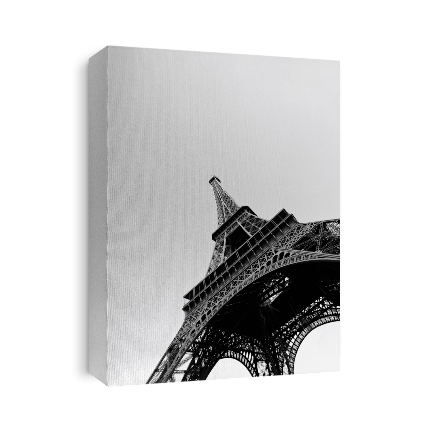 Black and White photo of the Eiffel Tower from below