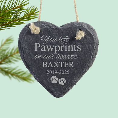 Pawprints  Heart Slate Ornament