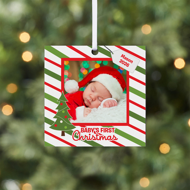 Baby's First Christmas Photo Square Ornament