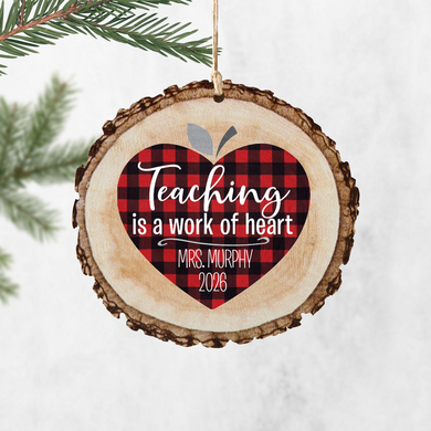 Teacher Rustic Wood Round Ornament
