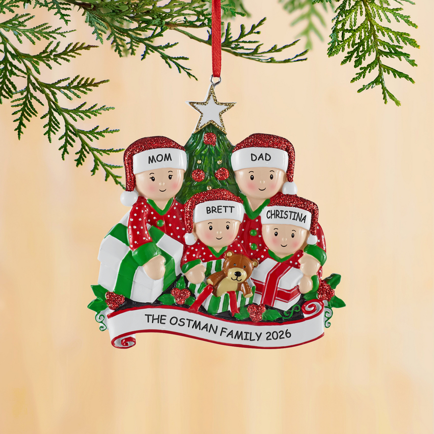 Family Opening Presents Ornament