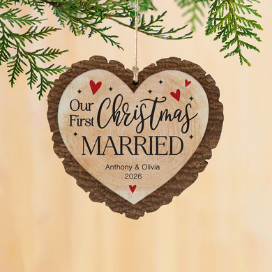 First Christmas Milestone Rustic Wood Heart Ornament