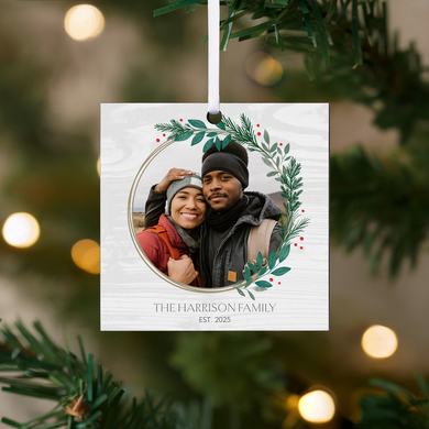 Holly Wreath Photo Square Ornament