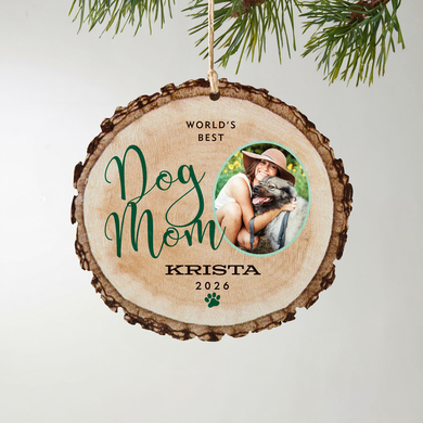 World's Best Dog Mom Photo Rustic Wood Ornament