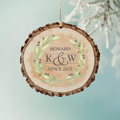Sophisticated Couple Rustic Wood Round Ornament