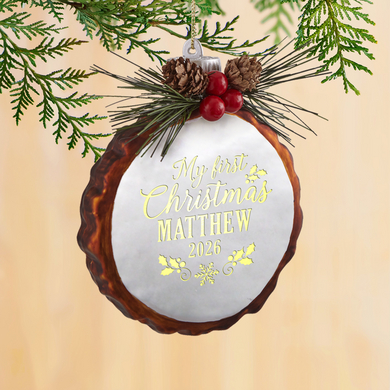 Baby's First Christmas Rustic Pine Lighted Ornament