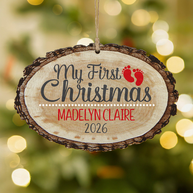 Baby's First Christmas Rustic Wood Oval Ornament