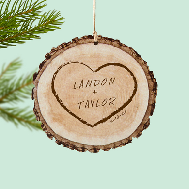 Carved Heart Rustic Wood Round Ornament