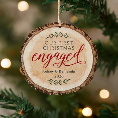We're Engaged Rustic Wood Bauble