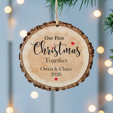 First Christmas Milestone Rustic Wood Round Ornament