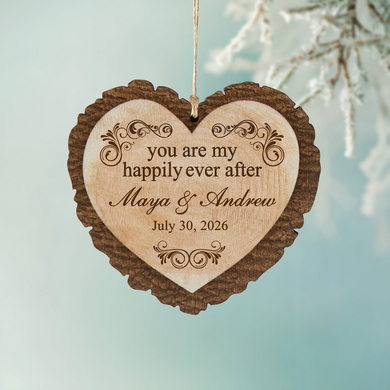 Happily Ever After Rustic Wood Heart Ornament