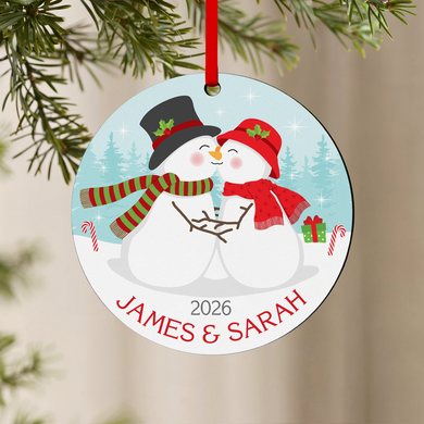 Smooching Snowmen Round Ornament
