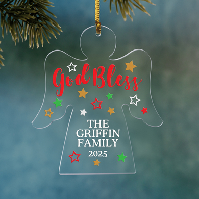 God Bless Family Angel Ornament